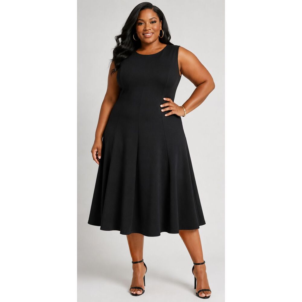 Ashley Stewart Womens Plus Sz 22/24 Black Sleeveless Fit Flare Dress Classic N3